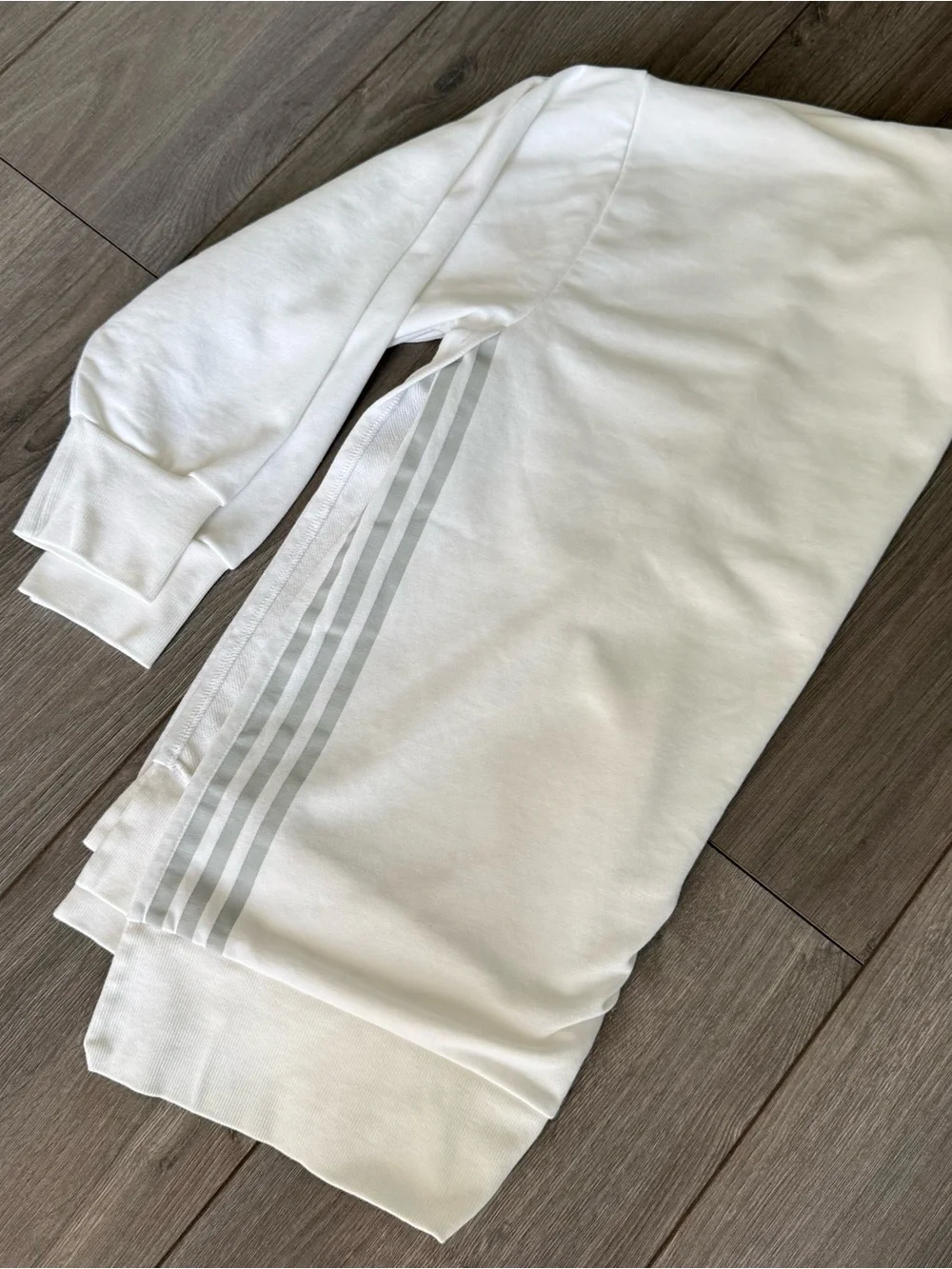 Adidas Crewneck Pullover Sweatshirt Side Split Stripe Logo White Silver Medium